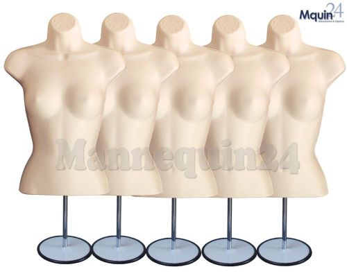 5 Flesh Female Mannequin Forms w/5 Metal Stands + 5 Hanging Hooks/Woman Torsos