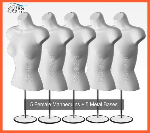 5pc white female mannequin torso w/metal stand+hanging hook dress form women new for sale