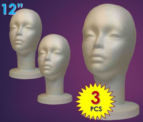 WIG FEMALE STYROFOAM HEAD FOAM MANNEQUIN DISPLAY 12&#034; (3PCS)