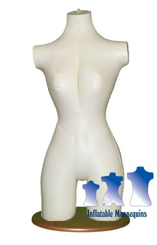 Inflatable Female Torso 3/4, Ivory and Wood Table Top Stand