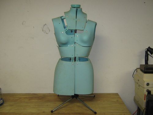 Vintage Adjustable Blue Dress Form 36-26-36 with Pin Cushion Cup &amp; Metal Stand