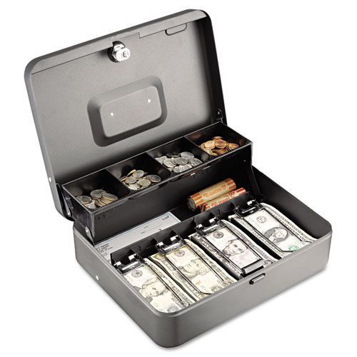 Tiered Cash Box with Bill Weights, 12 in, Cam Key Lock, Charcoal. Sold as Each