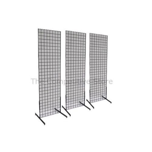 2&#039; x 6&#039; Gridwall Panel Tower with T-Base Floorstanding Display Kit, 3-Pack Black