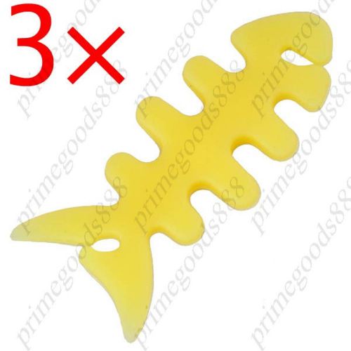 3 x yellow fishbone&#039;s shape soft wrap device for earphones cable  free shipping for sale