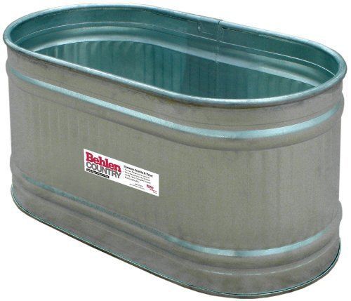 Water Tank Feeder Trough Galvanized Corrosion Resistant Round End 74 Gal.