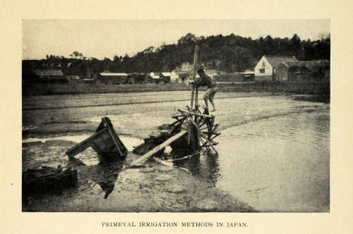 1912 print japanese primeval irrigation agriculture - original historic tw3 for sale