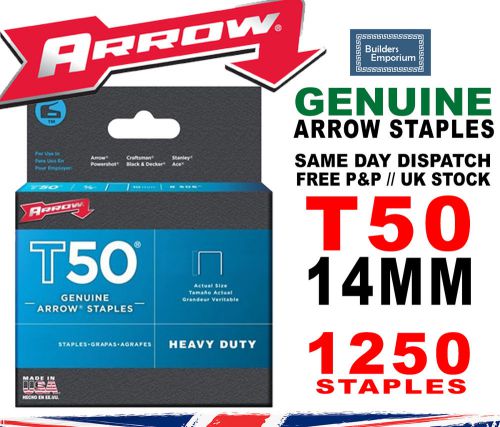 Arrow T50 Staples Size: 9/16&#034; - 14mm Pack: 1250 GENUINE