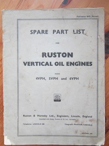 Ruston Oil Engines VPH 4,5.6 spare parts list 1954