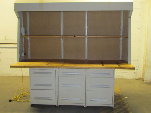 Lighted industrial 9 drawer workstation workbench 96x34x88&#034; w/butcher block top for sale