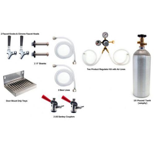 Two tap kegerator conversion kit w/ 10# co2 tank - draft beer bar pub fridge set for sale