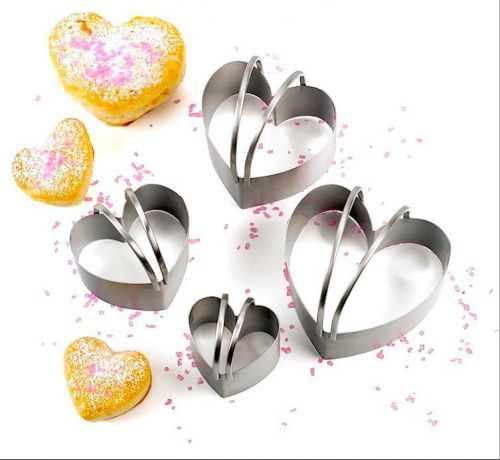 Rsvp set of 4 heart nsf 18/10 stainless steel nesting biscuit cookie cutters new for sale
