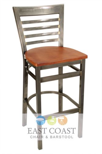 New gladiator clear coat full ladder back metal bar stool with cherry wood seat for sale