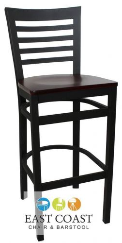 New gladiator full ladder back metal restaurant bar stool w/ mahogany wood seat for sale
