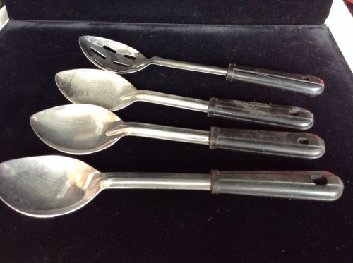 4 Used Black Handled Serving Spoons