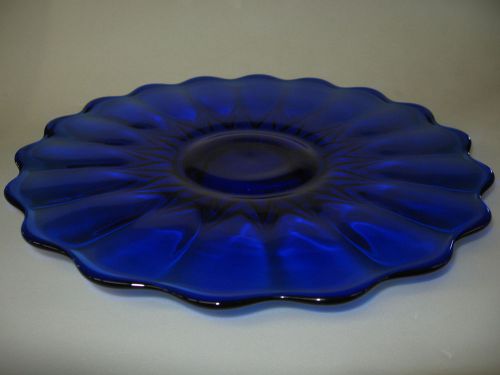 Cobalt Blue glass cake serving Plate Platter tray pedestal nicole pattern raised