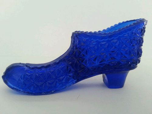 Vintage DEGENHART GLASS Slipper Shoe COBALT BLUE Elizabeth Boot DAISY BUTTON