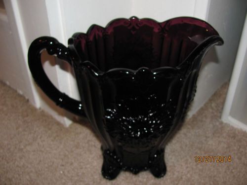 Amethyst Glass water serving Pitcher dahlia Pattern dugan style purple black tea