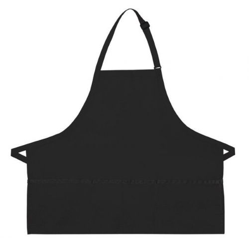 Black Bib Apron 3 Pocket Craft Restaurant Baker Butcher Adjustable Neck USA New