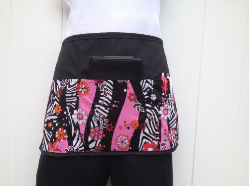 Black  flowers zebra server waitress waist apron 3 pocket  restaurant  cafe bar