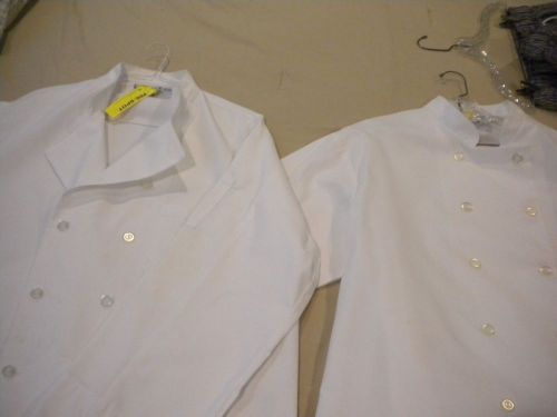 2 WHITE CHEF COATS+2  BLACK/WHITE CHECKED PANTS--GREAT CONDITION--4 for 1 PRICE