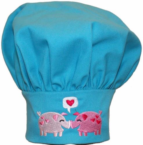 Turquoise Pig Child Size Chef Hat Pink Piggy Pigs Pair &amp; Hearts Custom Monogram
