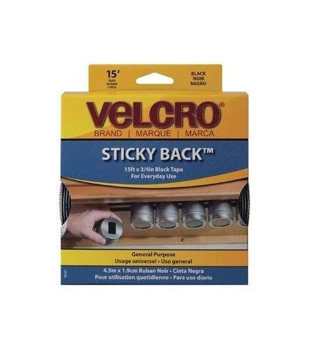 Velcro Tape 3/4&#034;WX15&#039; Sticky Back Black Boxed