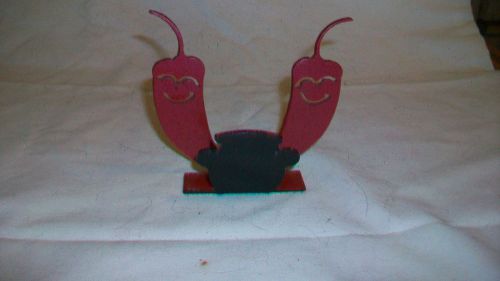 Red Chili Peppers with Black Pot Metal Letter, Business Card or Napkin Holder