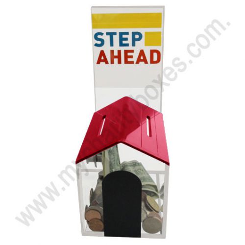 Acrylic Small  House Shape  Donation Box Suggestion Box With Lock &amp; 2 Keys Red