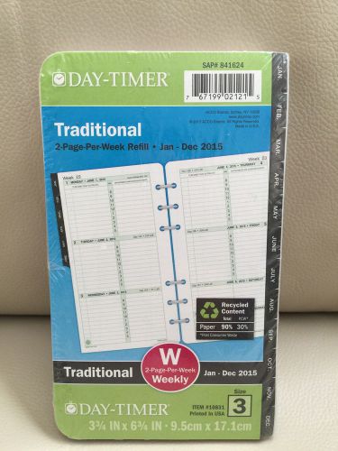 Day-timer weekly refill 2015 traditional w 2 page per week 3.75 x 6.75 in 10831 for sale