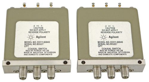2x hp/agilent 33311-60045 dc-to-18ghz spdt coaxial rf sma microwave switch 8762b for sale