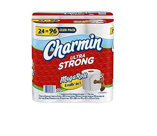Charmin ultra strong toilet paper tissue 24 mega rolls = 96 regular rolls like 4 for sale