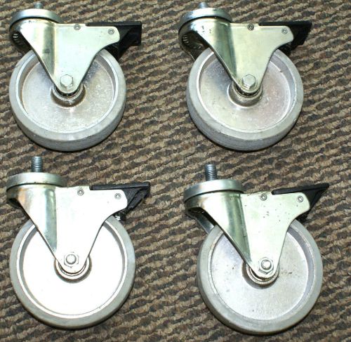 Set of 4 ppi 5&#034; t x 1-1/4&#034; w ball bearing swivel castors w/gray rubber wheels for sale