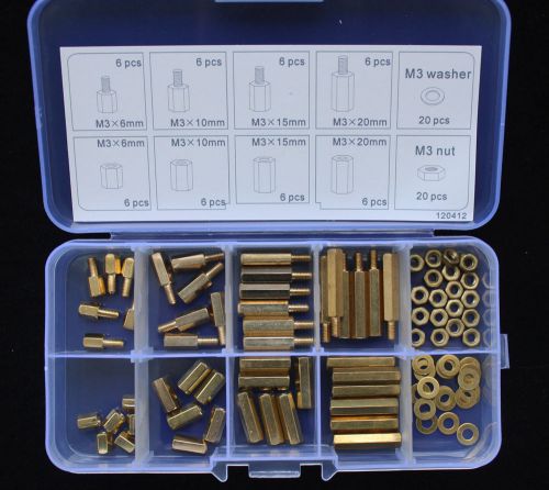 New 88pcs M3 Brass(Copper) Spacer Standoff / Nut/Washer Assortment Kit #120412