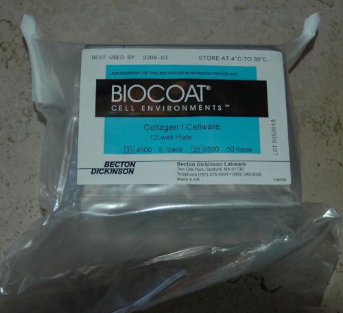 Pack of 5 bd 354500 biocoat cellware, collagen type i multiwell plates 12-well for sale