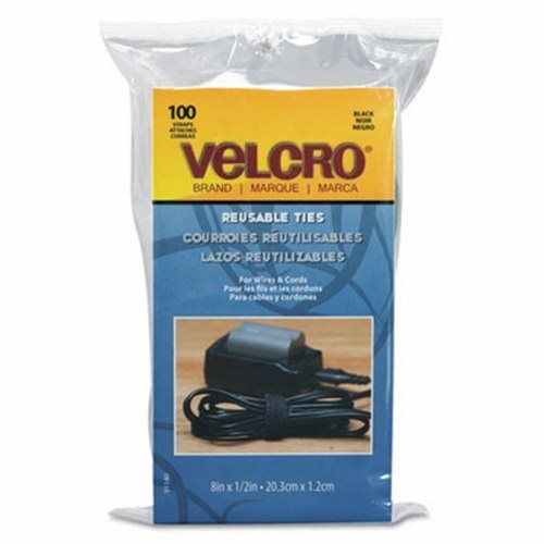 Velcro Self-Gripping Cable Ties, 1/2 x 8&#034;, Black, 100 Ties per Pack (VEK91140)