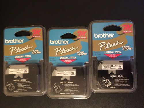 3 BRAND NEW BROTHER P-TOUCH M-231 1/2&#034; BLACK PRINT ON WHITE TAPE - M Tape