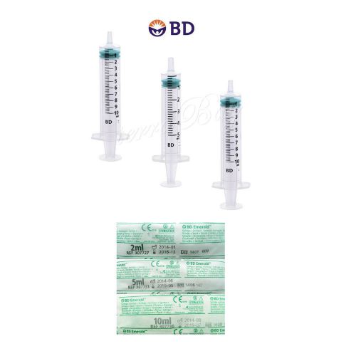 2ml 5ml 10ml becton dickinson bd emerald medical sterile syringes / packs of 10 for sale