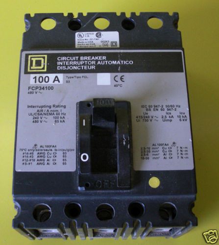 100 Amp Square D Circuit Breaker MODEL: FCP34100