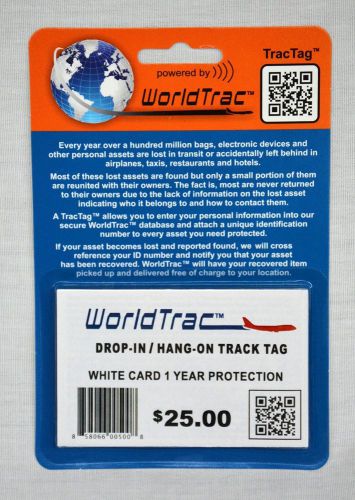 WorldTrac Drop-in or Hang-on TracTag Card w/ 1 Year Membership - RFID Technology