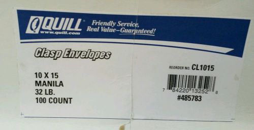 100 quill  10&#034;x15&#034; manila clasp shipping/mailing envelopes 32 lb. for sale