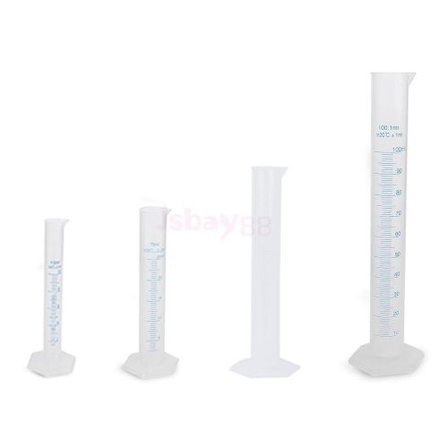 4 PCs Plastic Graduated Laboratory Measuring Cylinder Test Tube 10 25 50 100 ml