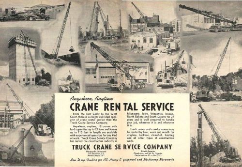 1947 Crane Rental Service, Minn., dbl-pg ad with 13 crane photos, dbl-pg