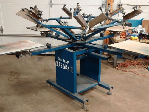 M&amp;r blue max ii 6 color 4 station press + flash for screen printing t-shirts for sale