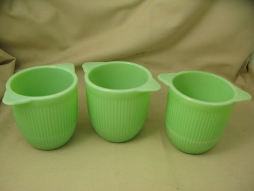 Set of 3 Matching Jadeite Green Milk Glass Cups w/ Lip/Handles