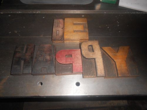 Antique printers wood type letterpress (lot of 7 pcs-curved type-be happy) for sale