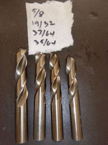 Lot of 4 resharpened cobalt screw machine length drills  5/8, 19/32, 37/64,35/64 for sale