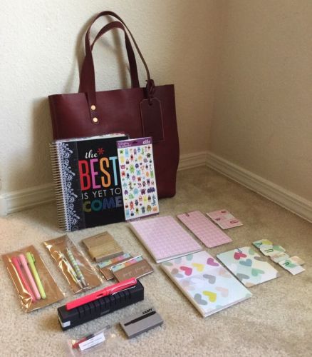 Erin Condren Life Planner and KMM&amp;CO Leather Tote, Target Dollar Spot, Stickers