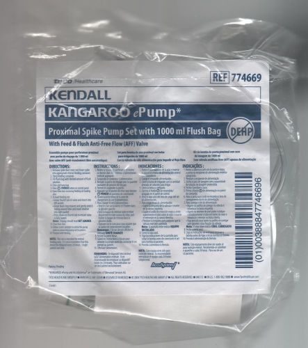 BNIB-New Tyco Kangaroo ePump Proximal Spike Pump Set w/ 1000ml flush bag 774669