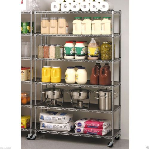 COMMERCIAL METAL STEEL ROLLING STORAGE SHELVING RACK CHROME WIRE SHELF 3&#034; CASTER