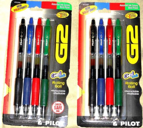 8 PACK PILOT G2 GEL 1.0mm BOLD ASSORTED COLORS NEW FREE SHIPPING #31255